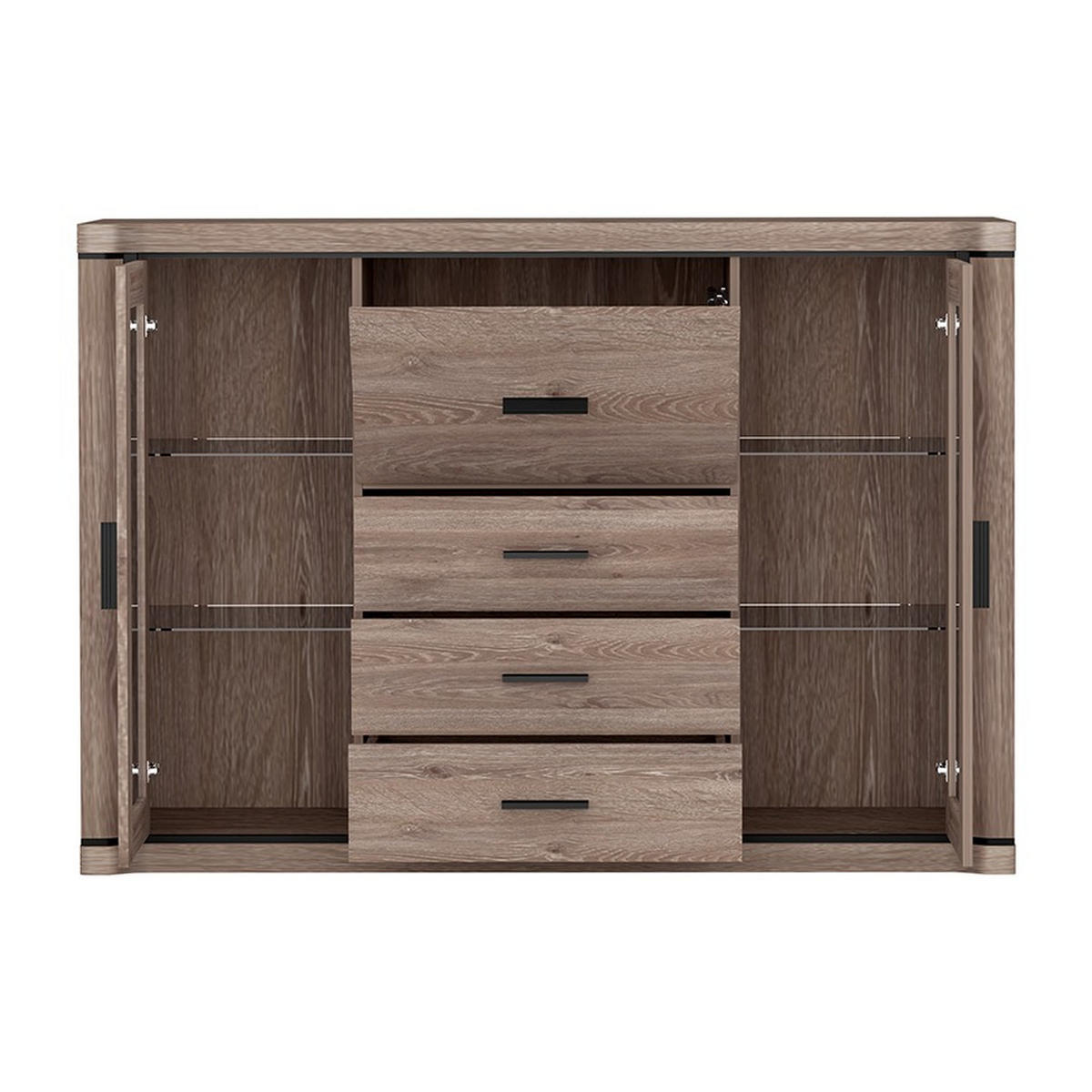 HIGHBOARD Dallas D-7 157 x 111 x 45 cm Trüffeleiche - Trüffeleichefarben, Glas/Holzwerkstoff (157/111/45cm) - Koseto