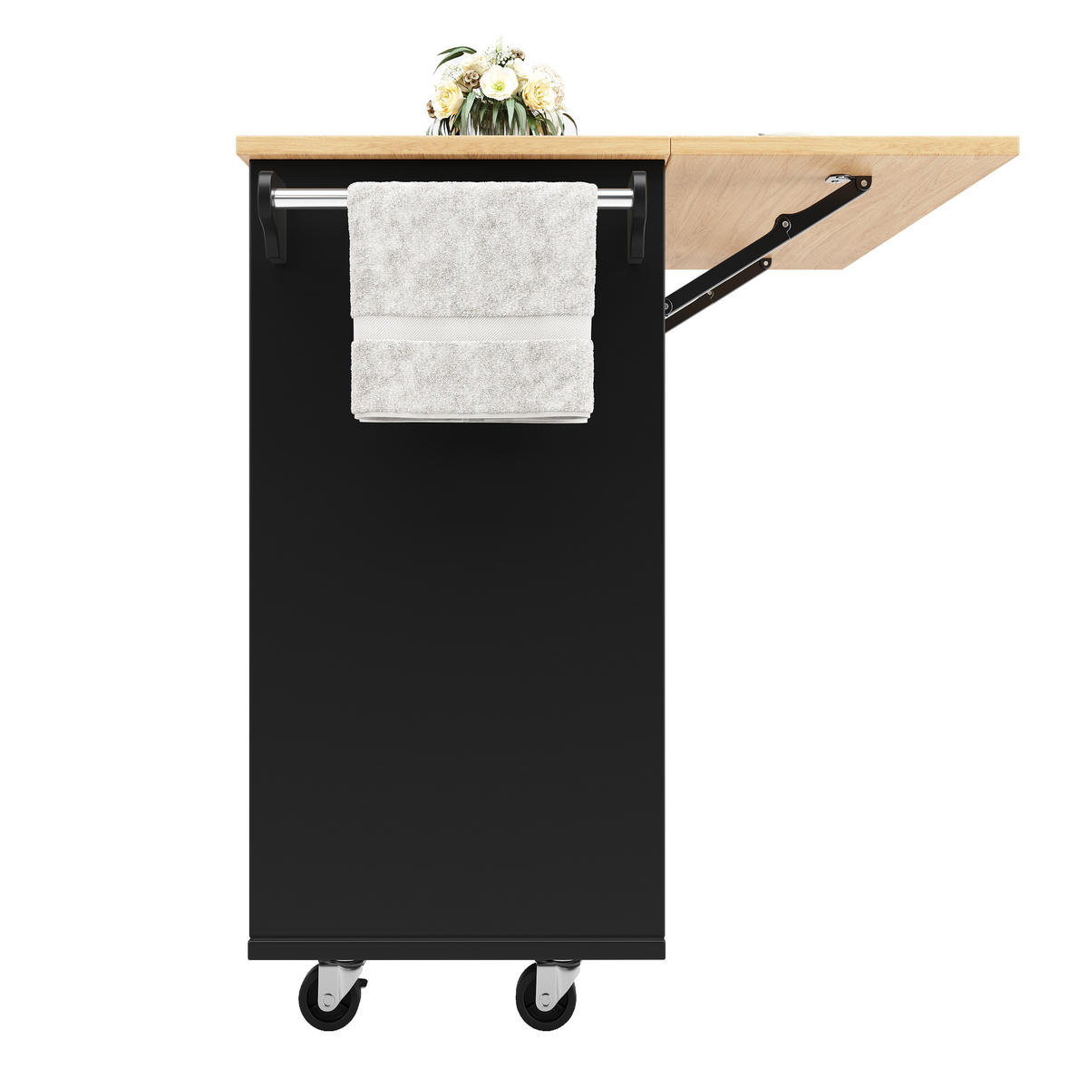 KÜCHENWAGEN 120x76x91.5cm Schwarz mit Weinglasregal, Snackregal & Rollen - Schwarz, Holzwerkstoff (120/91.5/76cm) - Modfu