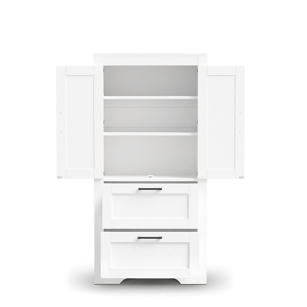 HIGHBOARD DE-38698 60/30/128 cm 2 Schubladen und Scheunentür Weiß - Weiß, Holzwerkstoff (60/128/30cm) - ComfortXL