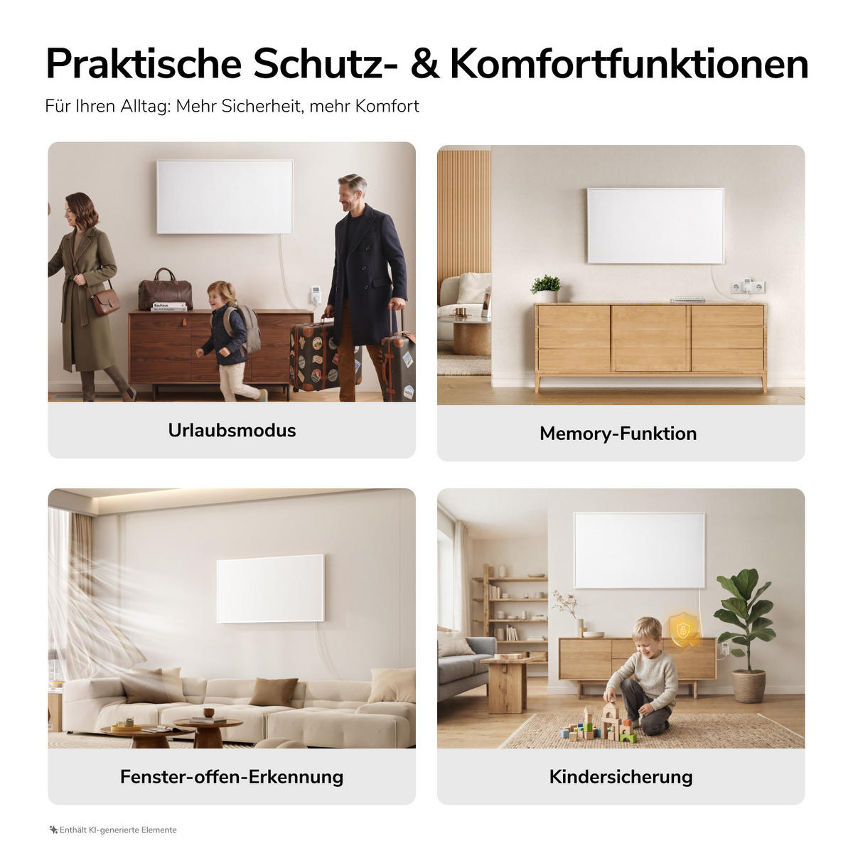 WANDKONVEKTOR Elektrisch 600 W mit Thermostat und App Steuerung 100,5/59,5 cm - Weiß, Kunststoff/Metall (100.5/59.5/2cm) - EMKE