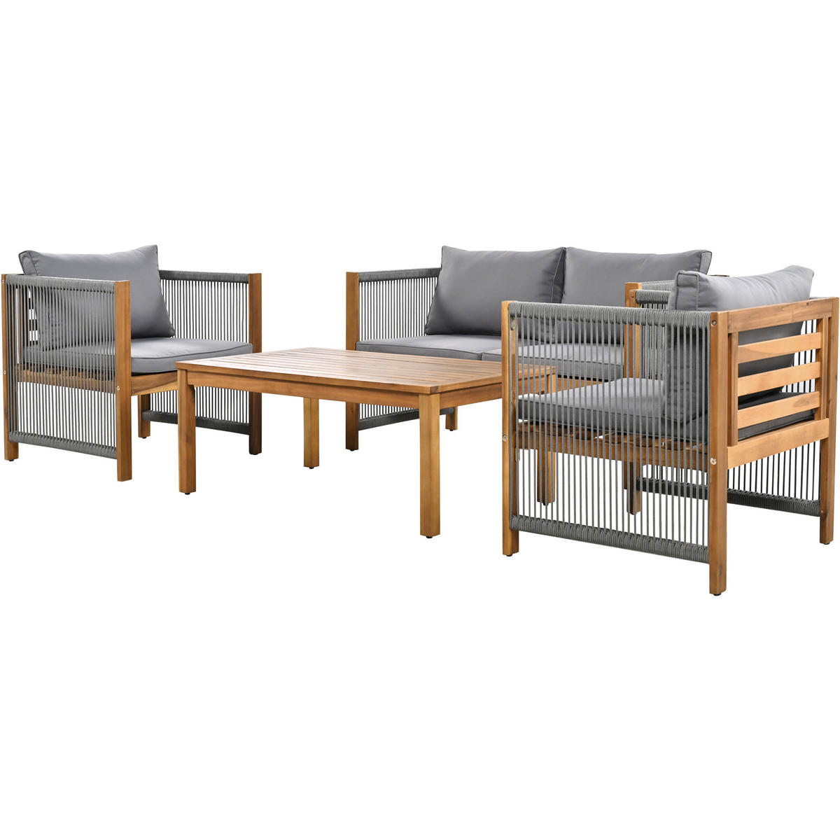 GARTENMÖBELSET Rattanoptik Grau 4-tlg. - Grau, Holz - ComfortXL