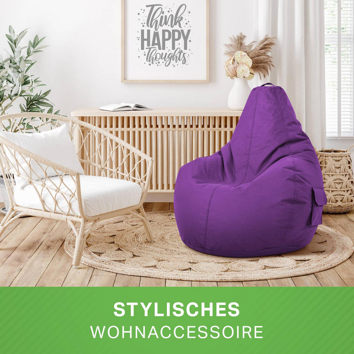 SITZSACK + Hocker "Cozy+Stay" 2er Set - Lila, Textil (70/90/80cm) - Green Bean