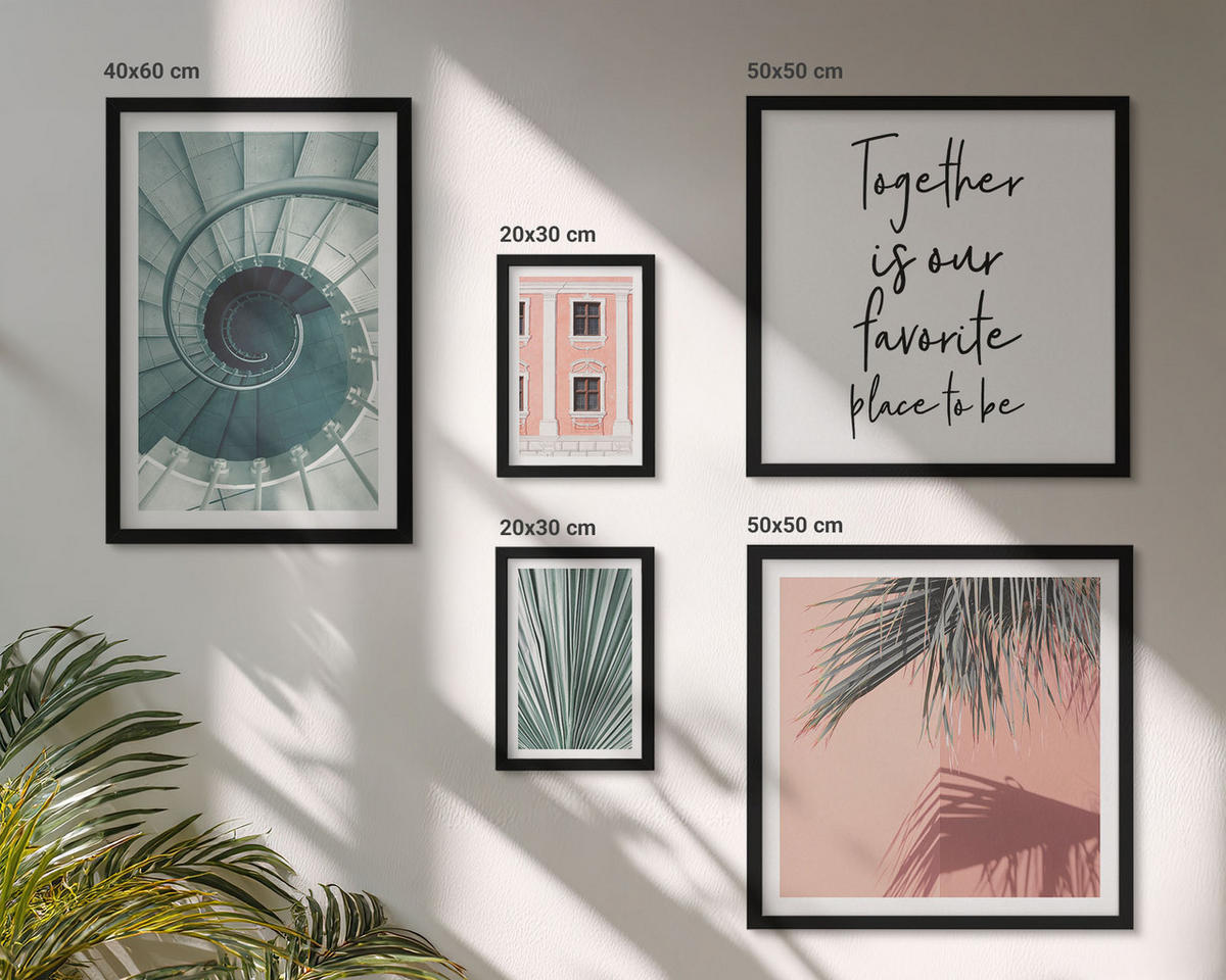 BILDER SET 5er Set - 50x50 cm & 20x30 cm & 40x60 cm Schwarzer Rahmen - Architektur-Pastellmuster - Schwarz, Kunststoff (40/60cm) - TULUP