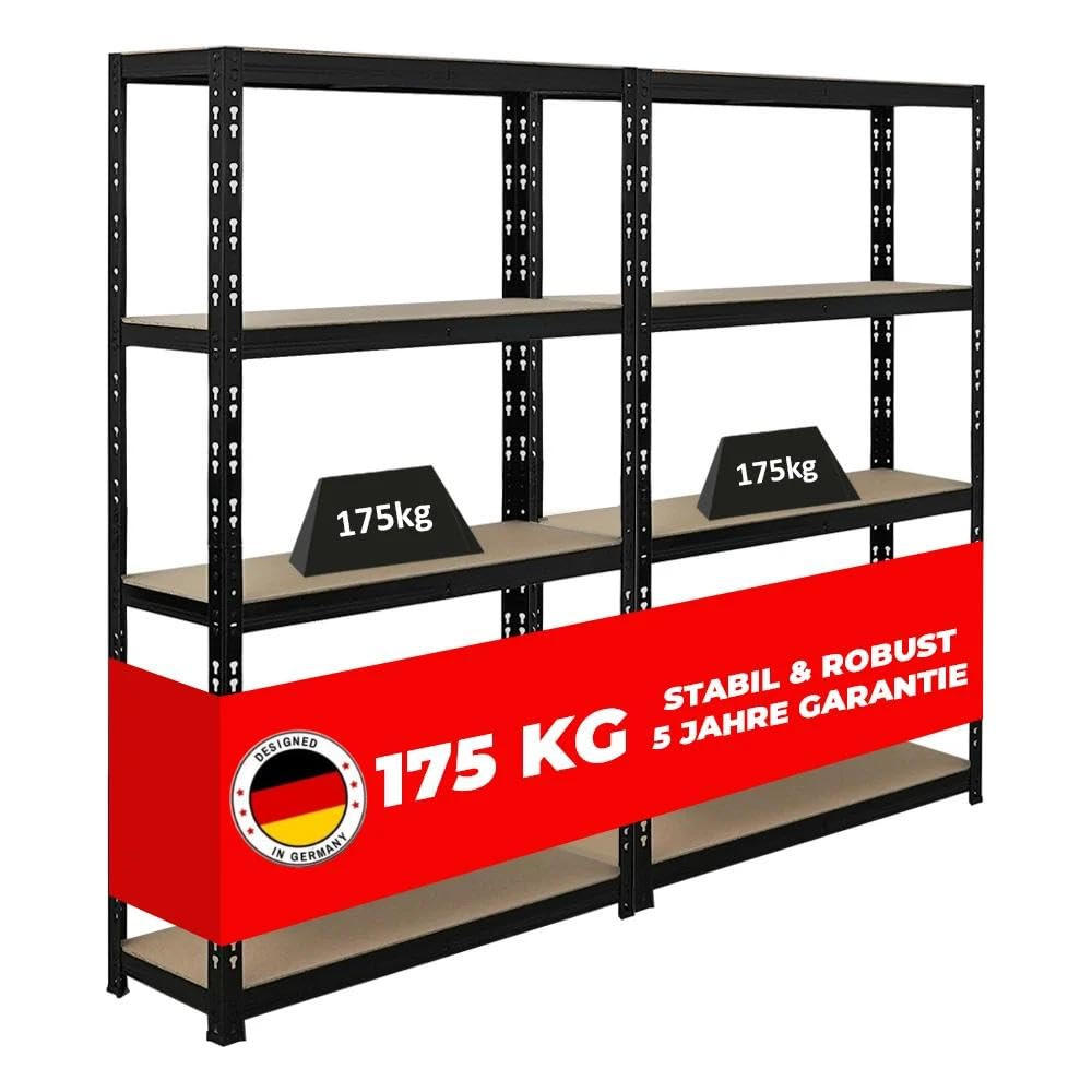 SCHWERLASTREGAL Apollo 2er-Set mit 2x 150x90x30 cm Fachlast 175 kg Schwarz - Schwarz, Metall (180/150/30cm) - PROREGAL