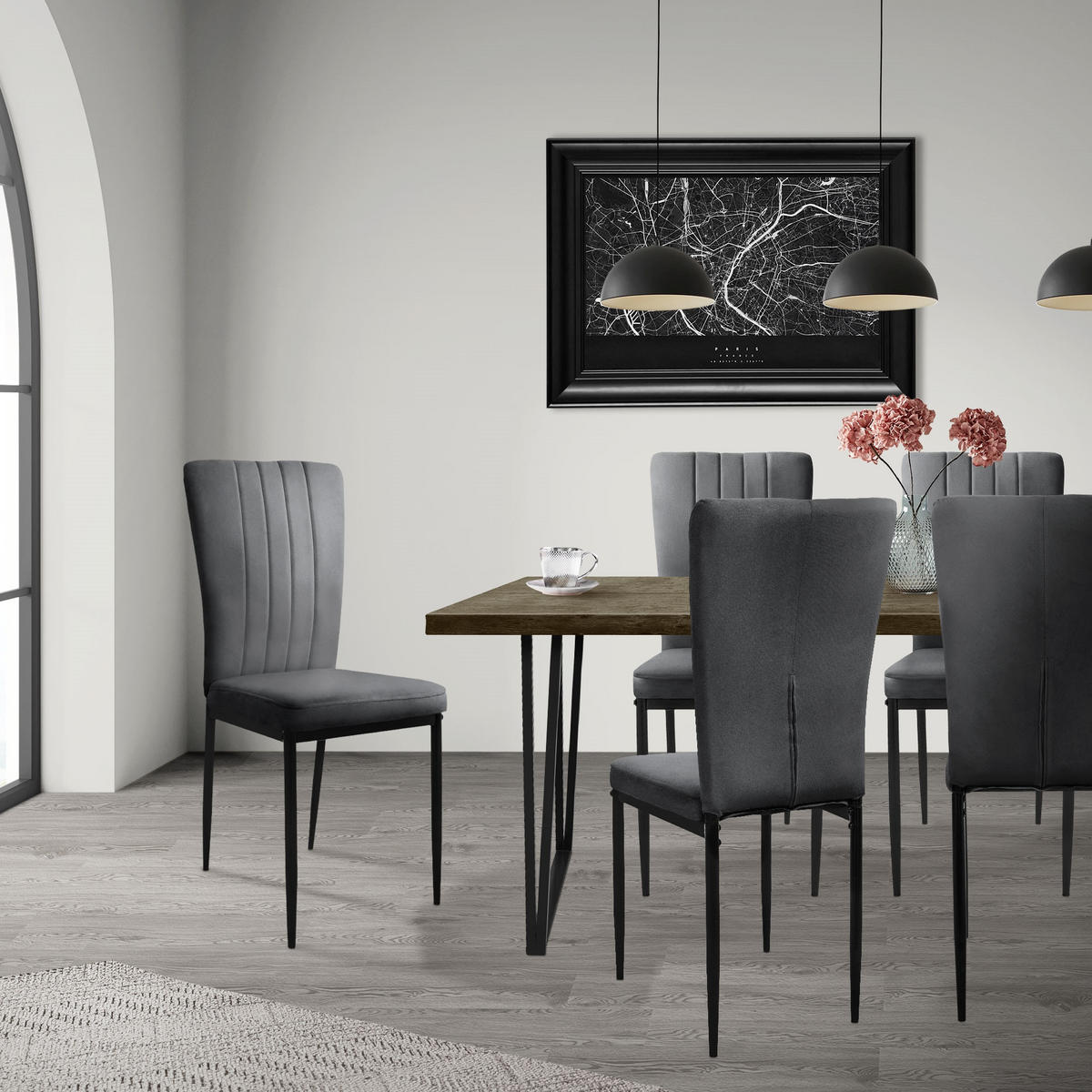 ESSZIMMERSTUHL 4er Set Grau Samt - Schwarz/Grau, Metall (42/97/42cm) - ML-DESIGN