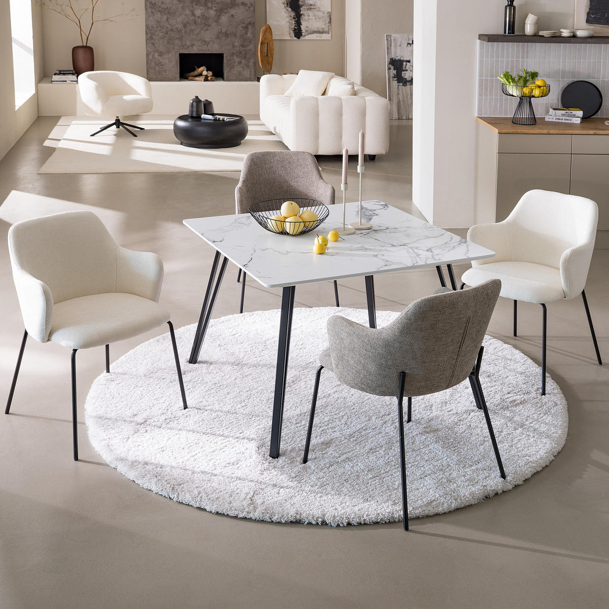 ESSTISCH - MDF / Eisen - Schwarz/Weiß, Holzwerkstoff/Metall (100/100/75cm) - home24