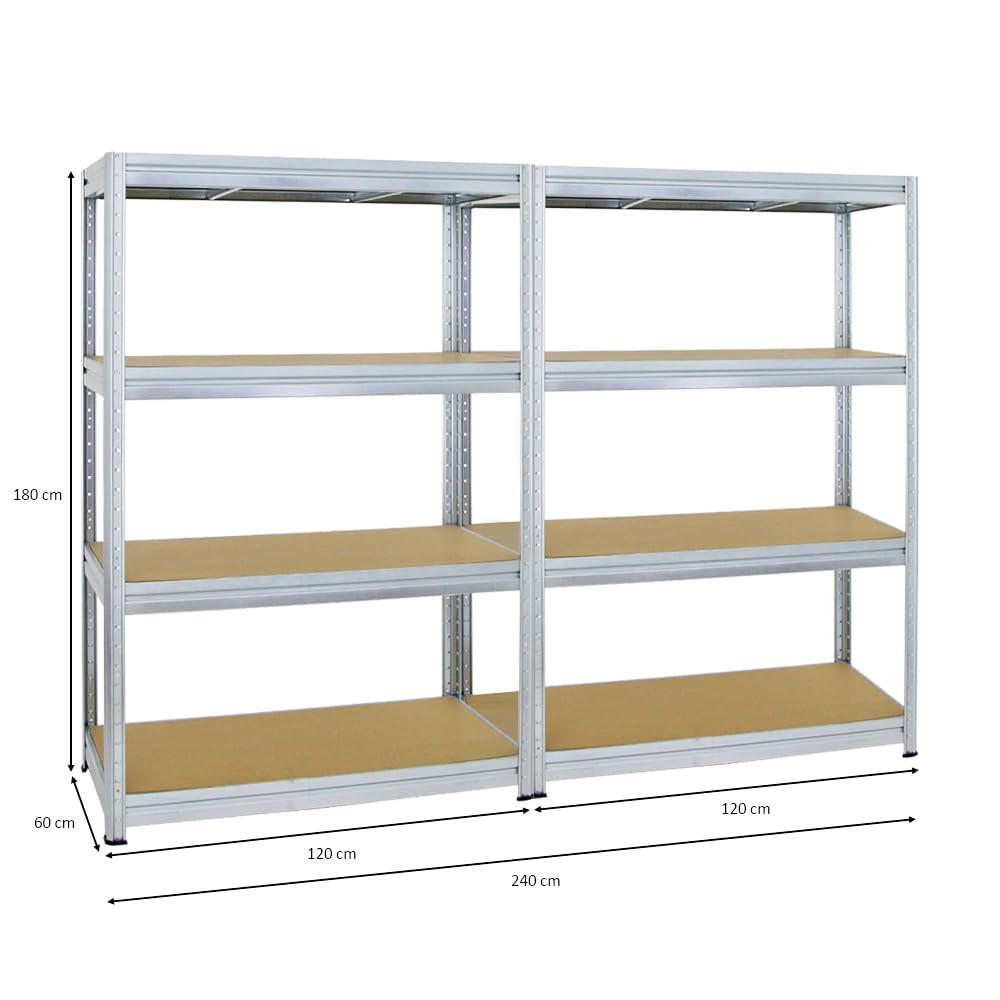 SCHWERLASTREGAL Dino 2er-Set mit 2x 180x120x60 cm Fachlast 600 kg Verzinkt - Silberfarben, Metall (240/180/60cm) - PROREGAL