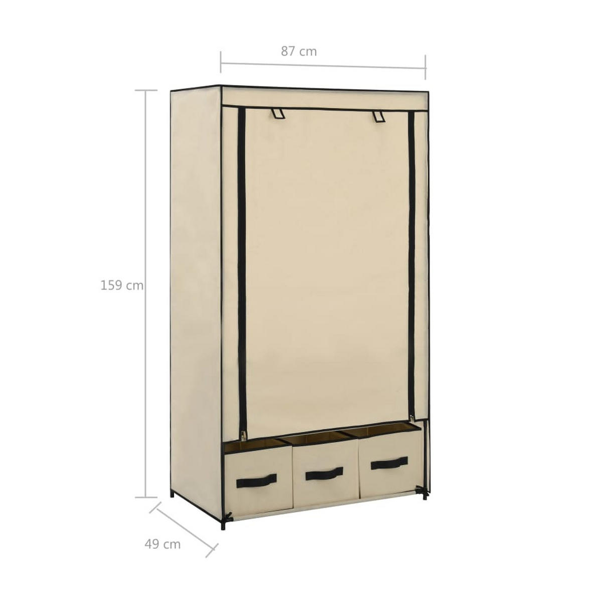 STOFFSCHRANK mit 3 Schubladen, 1 Rolltür 87/49/159 cm Creme - Creme, Textil (87/159/49cm) - vidaXL