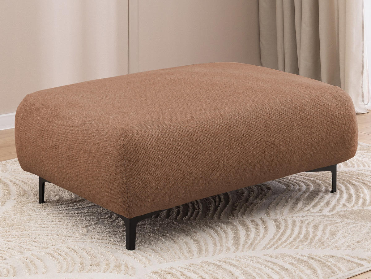 POLSTERHOCKER Cardea in Bubble-Optik aus weichem Terrakotta Strukturstoff mit hohem Sitzkomfort - Terracotta/Schwarz, Holz/Textil (110/46/65cm) - S-Style Möbel