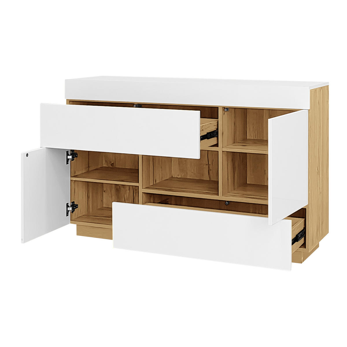 SIDEBOARD DE-37524 120/37/76,5 cm mit LED-Beleuchtung Weiß/Holz - Weiß, Holzwerkstoff (120/76.5/37cm) - ComfortXL