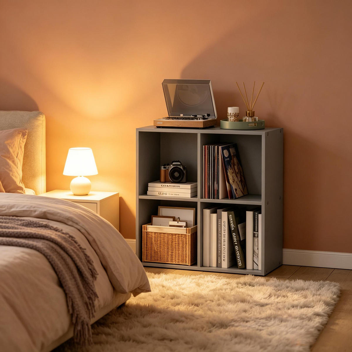 BÜCHERREGAL Grau mit 4 Fächern 60/29/60 cm - Grau, Holzwerkstoff (29/59.8/59.6cm) - PANGIVO