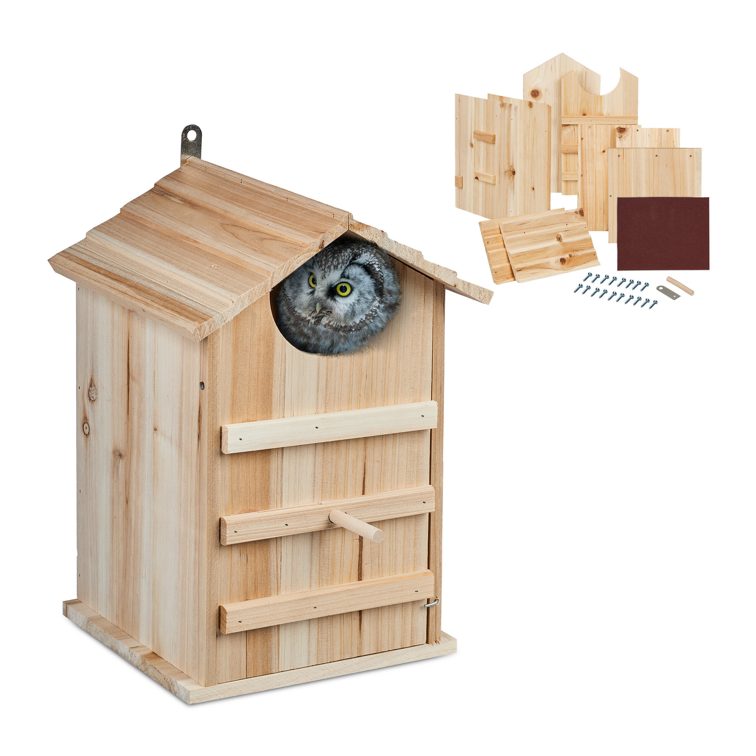 EULEN-NISTKASTEN - Hellbraun, Holz/Metall (25/38.5/28cm) - Relaxdays