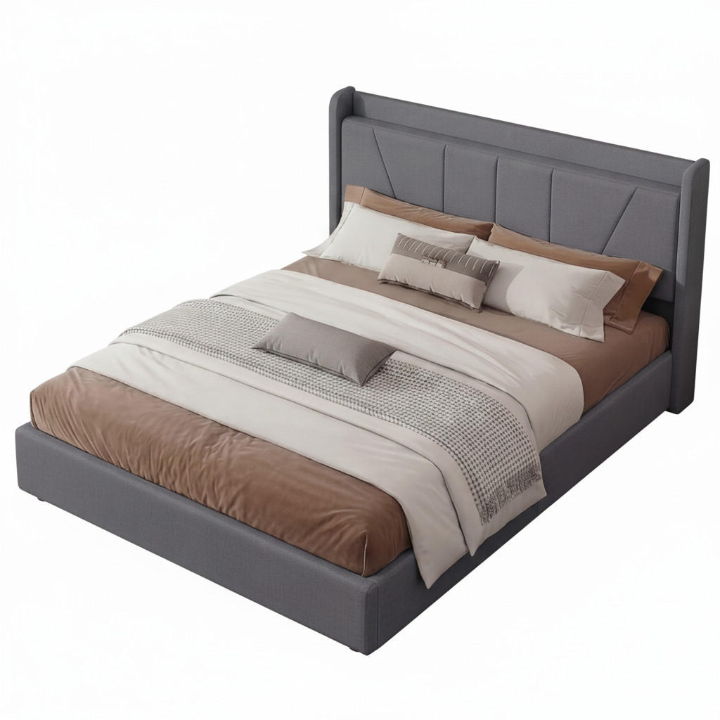 DOPPELBETT in Grau mit USB-Ladefunktion & Stauraum, Leinen - Grau, Holz/Metall (140/200cm) - PARAFTA HOME