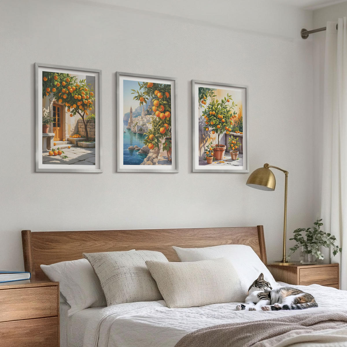 WANDBILDER 3er Set - 40x60 cm Silberner Rahmen - Gemalte Zitruslandschaften - Silberfarben, Kunststoff (40/60cm) - ArtPrintCave
