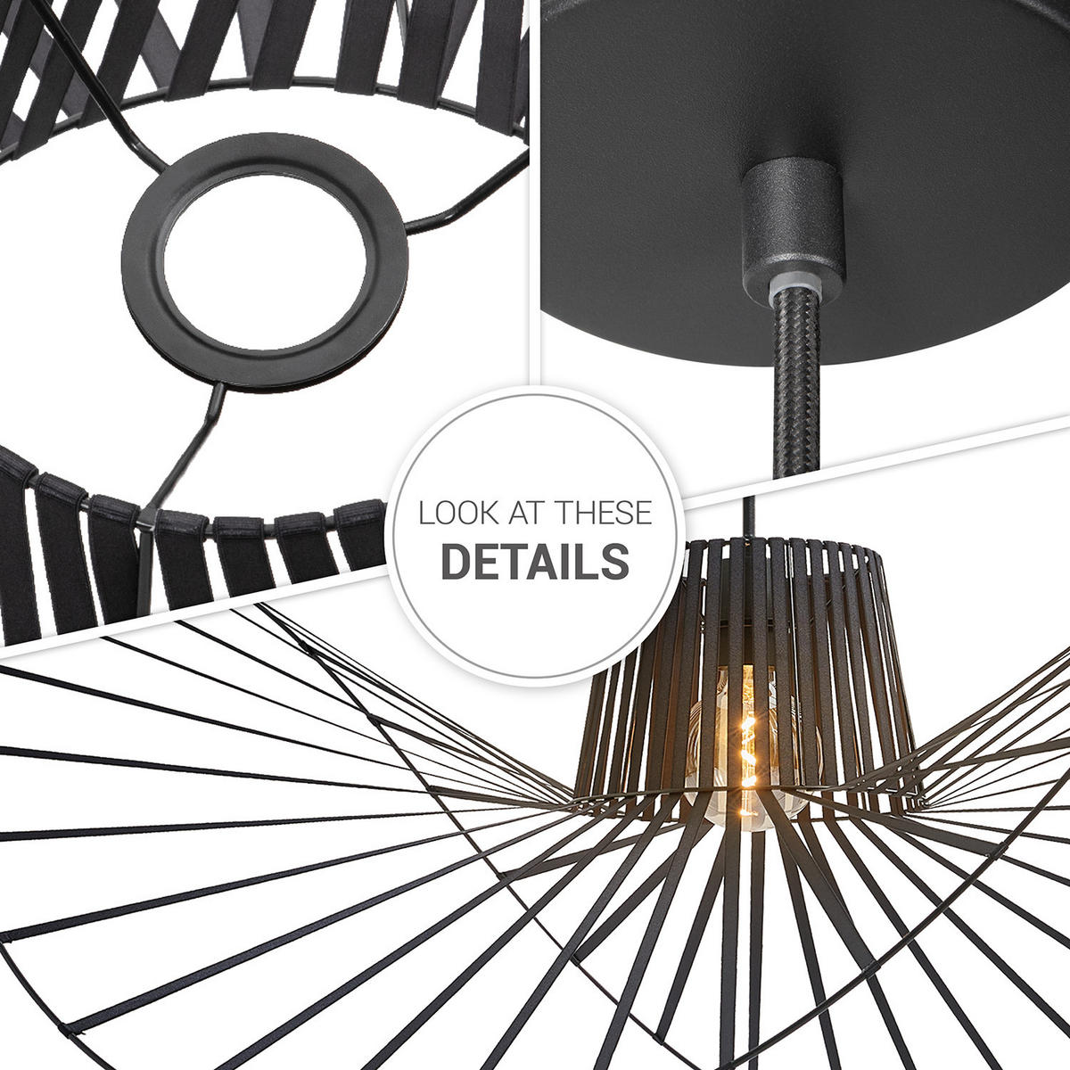 PENDELLEUCHTE Hugo Pd1 Lena 100 - Schwarz/Weiß, Metall (90/90/42cm) - Paco Home