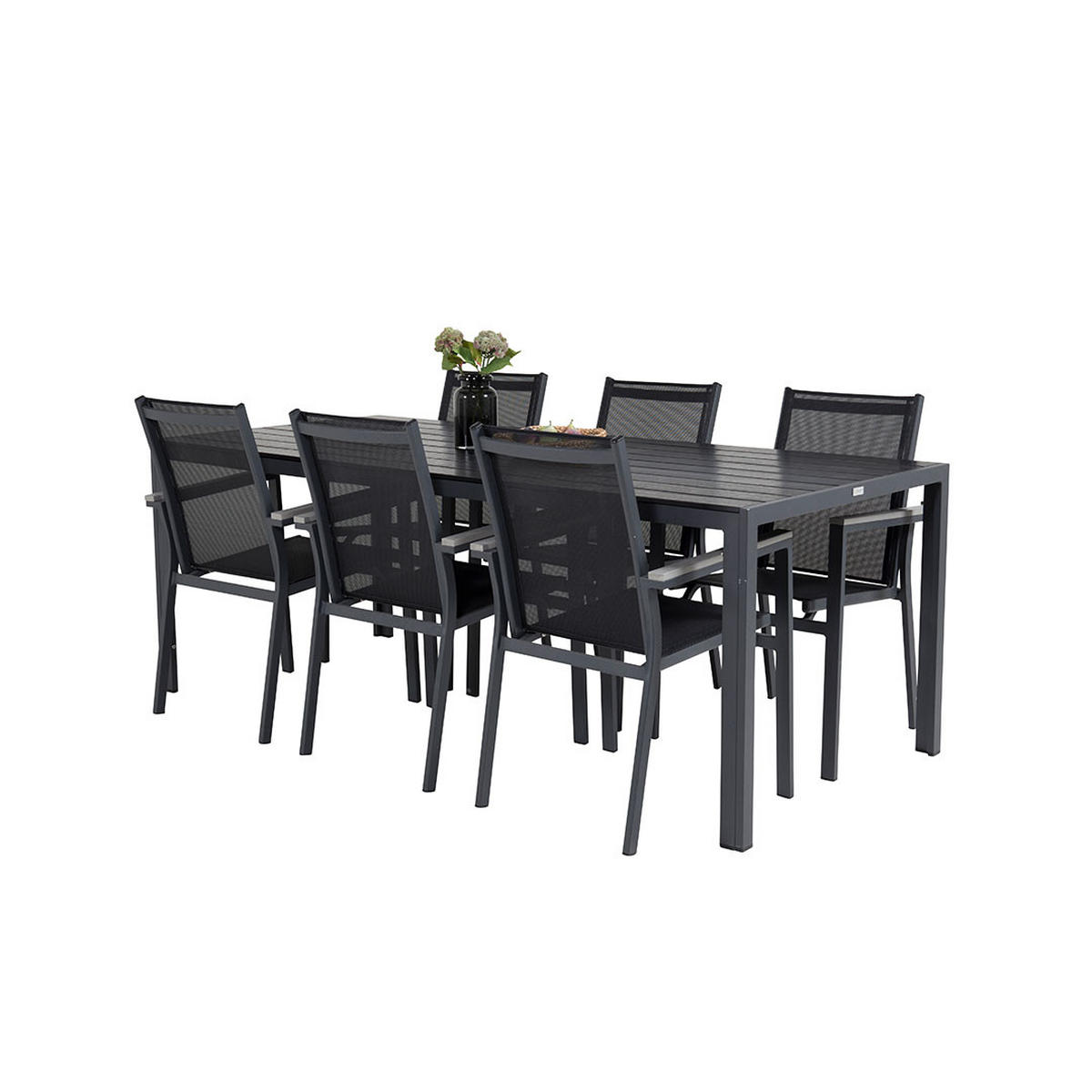 GARTENSET, Break, Tisch Schwarz, Stühle Schwarz, HDPE, 90 x 205 x 74 cm, 7-teilig - Schwarz, Kunststoff - ebuy24