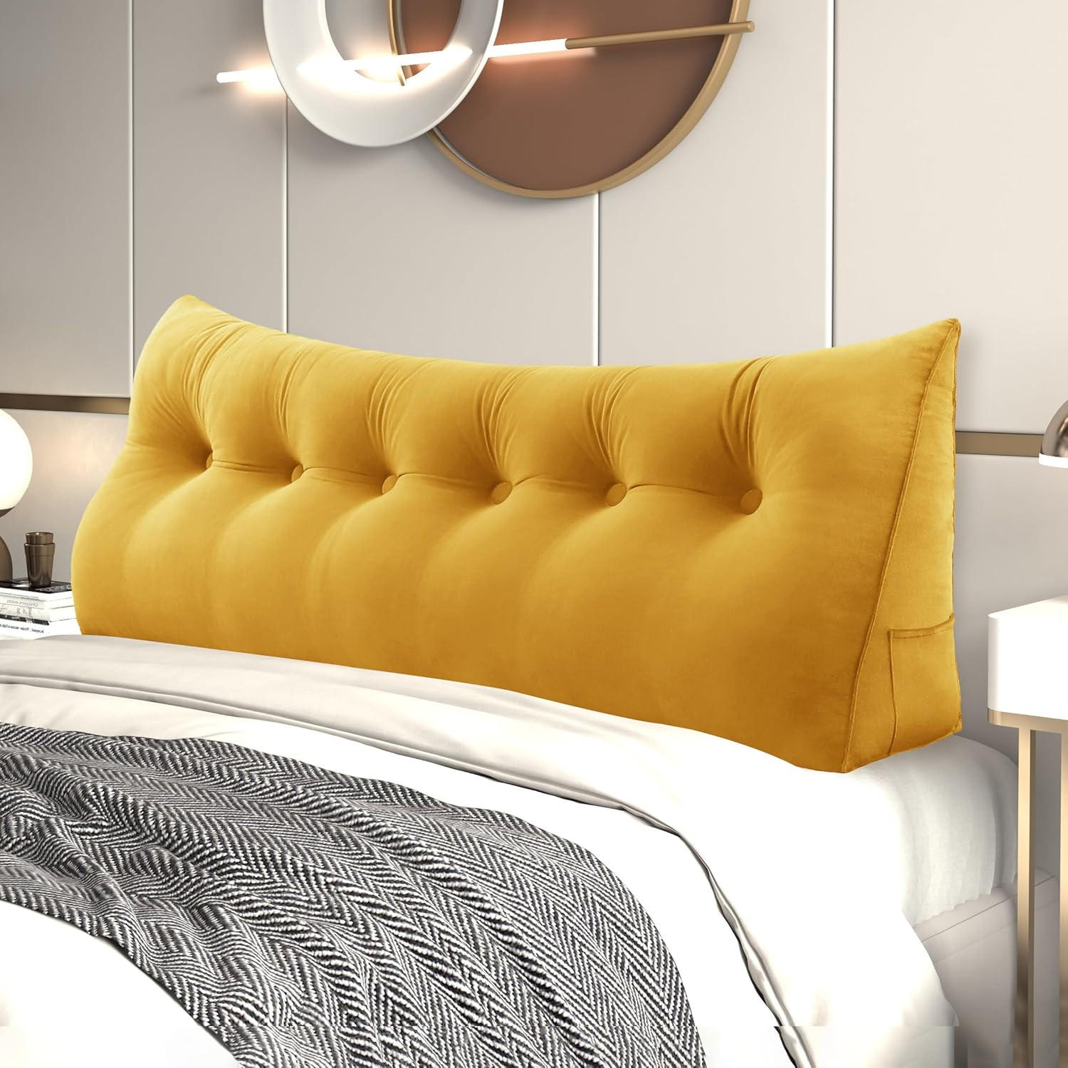 RÜCKENKISSEN für Bett Samt Gelb 180 cm - Gelb, Textil (50/180cm) - Vercart