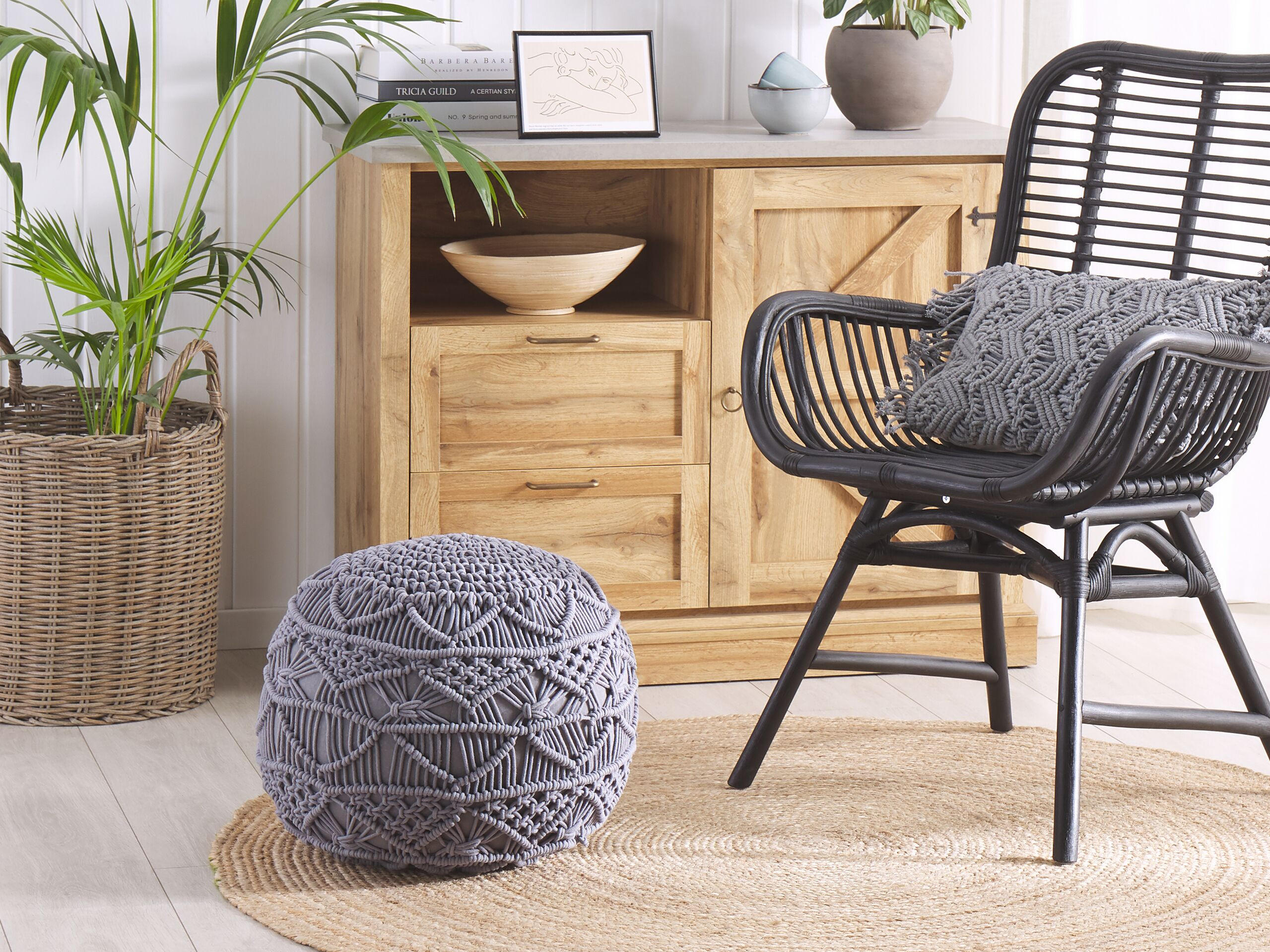 POUF Kayseri 40/40/40 cm - Grau, Naturmaterialien/Textil (40/40/40cm) - Beliani