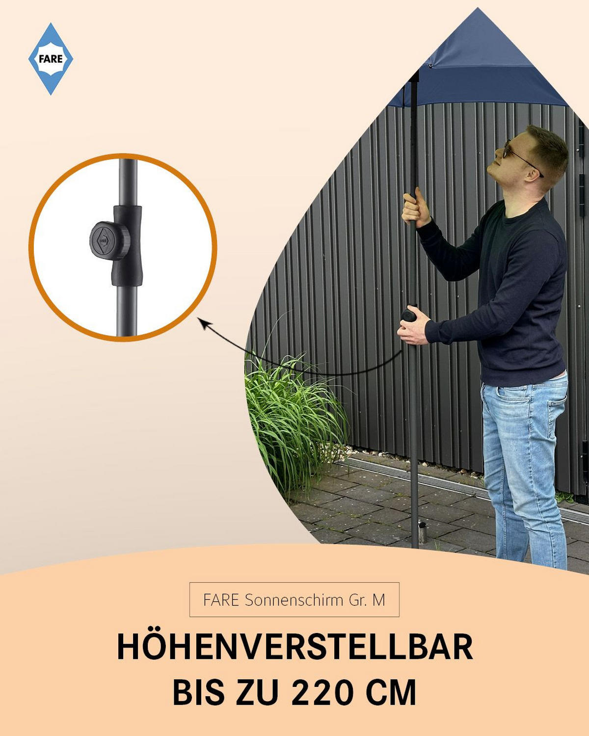 SONNENSCHIRM 180/180/127 cm - Dunkelblau, Kunststoff (180/180cm) - FARE