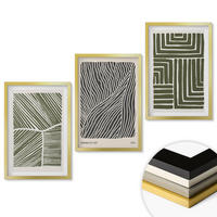 WANDBILDER 3er Set - 40x60 cm Goldrahmen - Muster Linien Formen grün - Goldfarben, Kunststoff (40/60cm) - ArtPrintCave