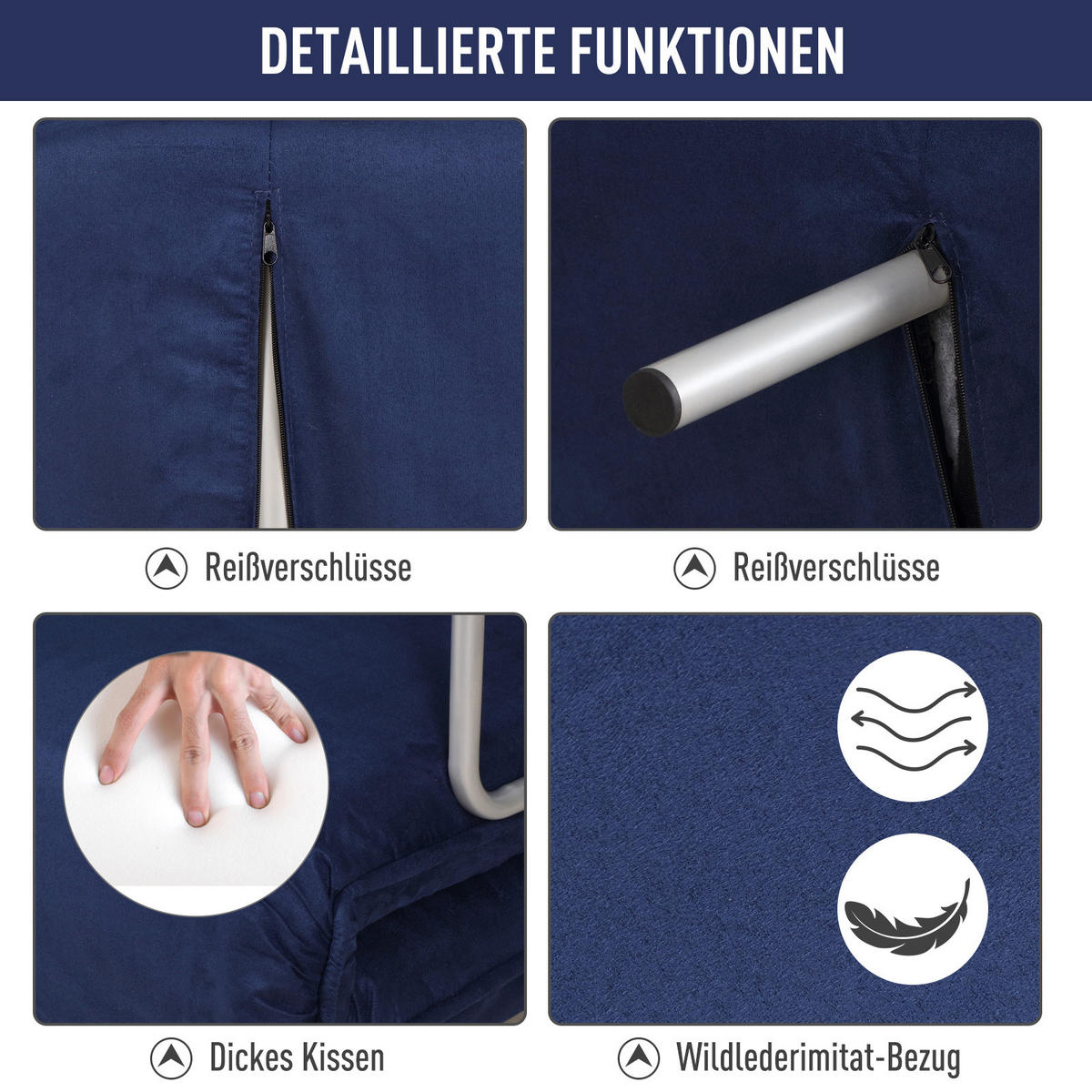 2-SITZER Sofa mit Schlaffunktion, Schlafsofa mit Verstellbarer Rückenlehne, Blau - Blau, Kunststoff/Metall (80/78/111cm) - HOMCOM