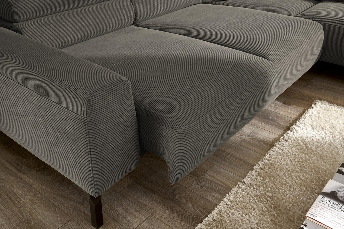 ECKSOFA MIT MOTORISCHEM SITZVORZUG DELIA Anthrazit Cord - Anthrazit/Schwarz, Textil/Metall (276/219cm) - KAWOLA