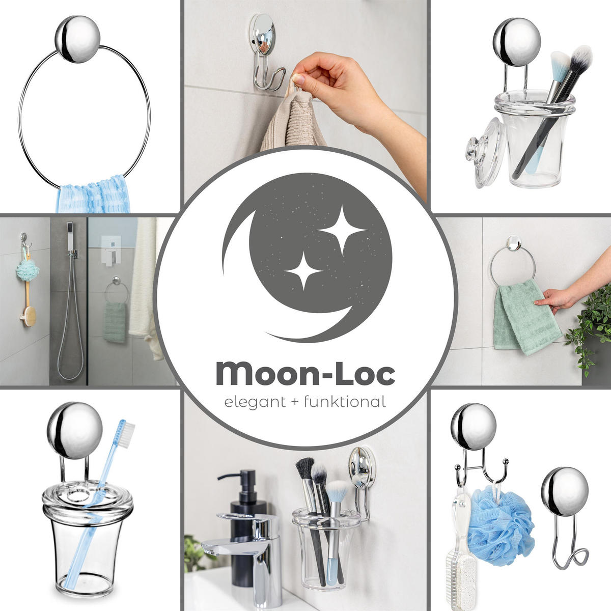 BADZUBEHÖR Starter-Set MOON-LOC 6tlg. - Edelstahlfarben, Metall (8.9/10.7/10cm) - bremermann