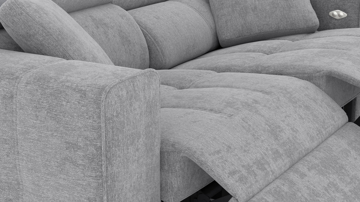 SOFA QUARTZ 3-Sitzer mit 2 Relaxfunktionen, grau - Silberfarben/Grau, Holzwerkstoff/Textil (204/80/102cm) - Courtois Laville