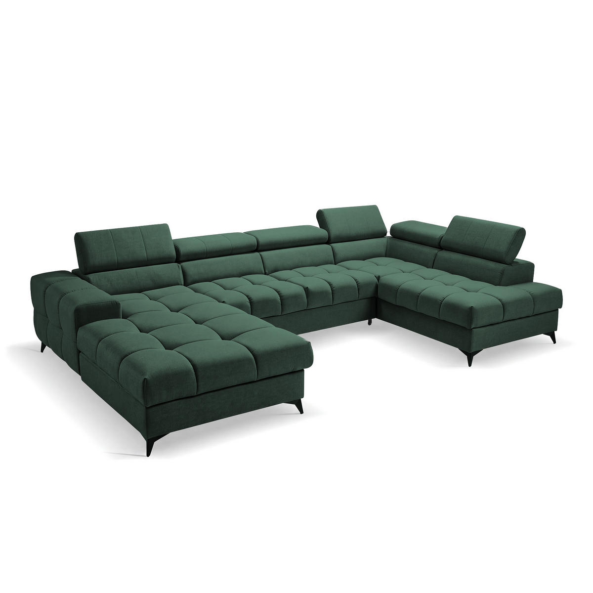ECKSOFA PUDDING U Links mit Schlaffunktion 125x260 Velours Grün - Schwarz/Grün, Holz/Textil (203/350cm) - Muffo
