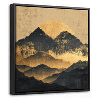 LEINWAND Bilder mit Rahmen - Goldene Berge bei Mondschein - 20x20 - Goldfarben, Textil (20/20cm) - MuchoWow