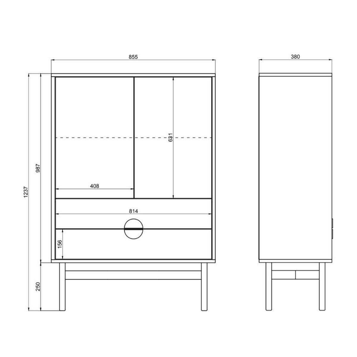 HIGHBOARD Stoon Weiß / Schwarz mit 2 Schubladen 85 cm - Goldfarben/Schwarz, Holzwerkstoff/Metall (85.5/123.7/38cm) - Selsey