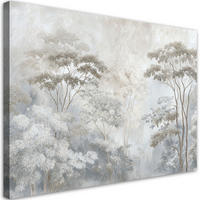 BILD auf Leinwand, Eine neblige Waldlandschaft in zarten Beigetönen - Grau, Textil (45/30cm) - Feeby