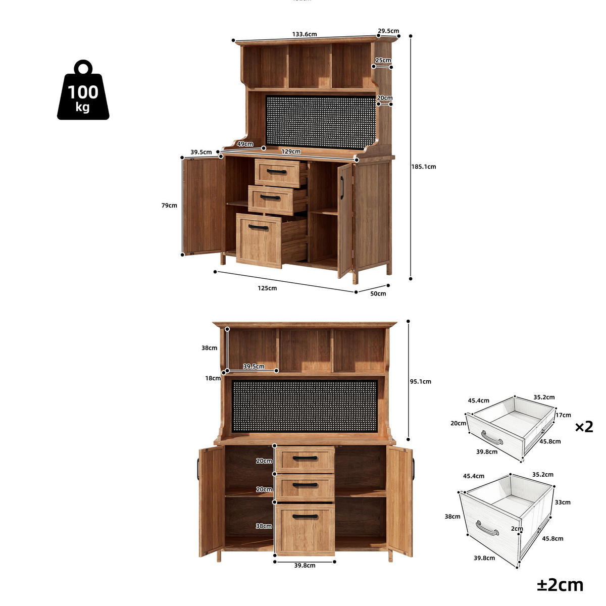 GARTENSCHRANK Massives Tannenholz Vintage - Naturfarben, Holz (50/185/120cm) - ComfortXL