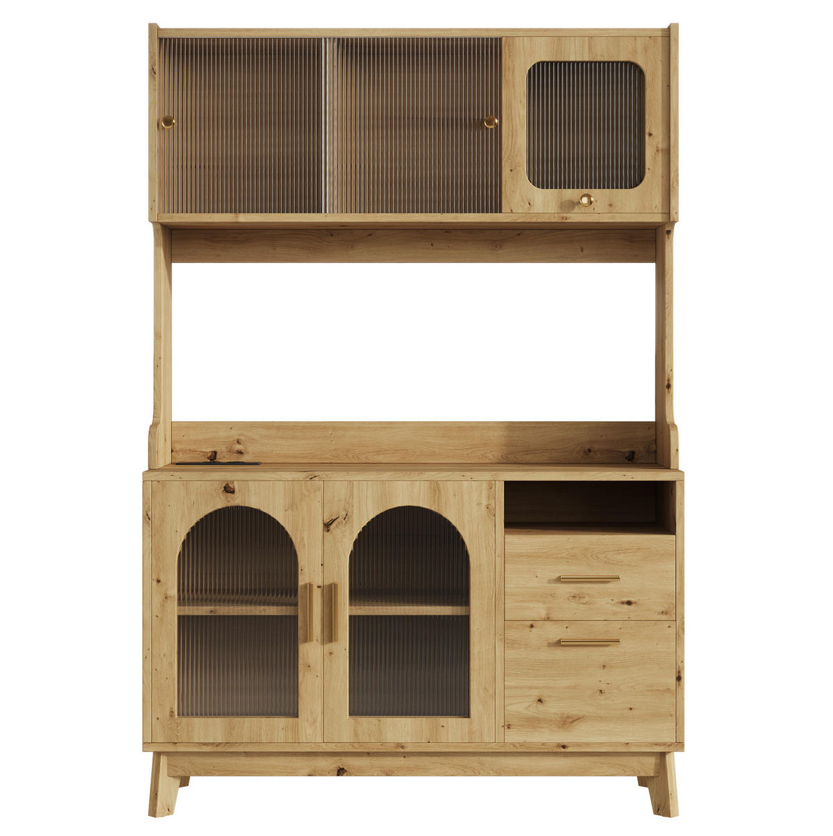 HOCHSCHRANK aus Spanplatte 120x40x178 cm Holzfarben mit Steckdosen und USB-Anschlüssen - Eichefarben, Holzwerkstoff (120/178/40cm) - IVMEU
