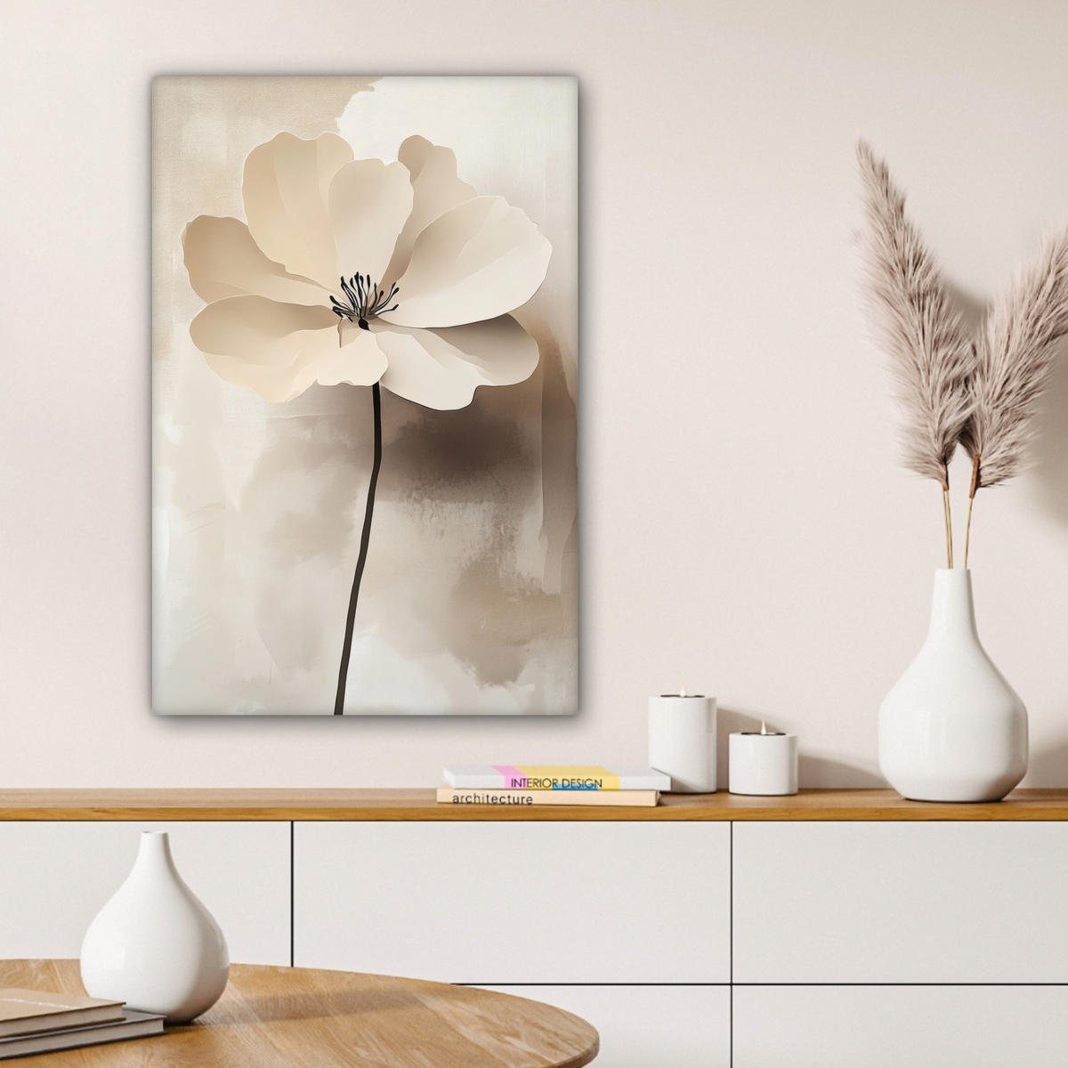 LEINWANDBILD Blume - Beige - Farbe - Schatten 60x90 cm - Creme, Textil (60/90cm) - MuchoWow