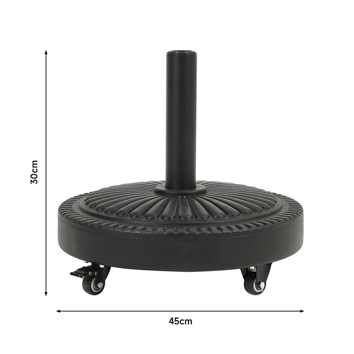 SONNENSCHIRMSTÄNDER Sonnenschirmfuß mit Rollen aus PE + Concrete mit dekorativem Muster Schwarz standfest ohne Befüllen Ø45 × 30 cm 25 kg - Schwarz, Metall (45/45cm) - Livingandhome