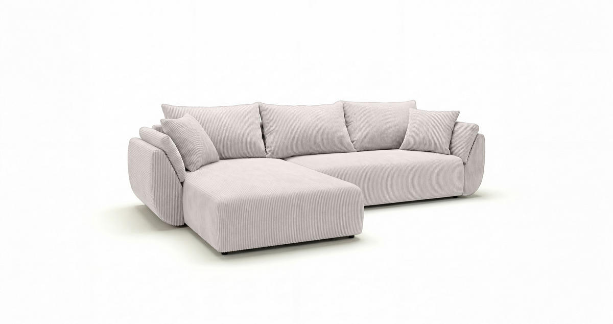 ECKSOFA SYDNEY links schwarz Cord Poso 135 - Schlaffunktion, Bettkasten - Schwarz, Textil (280/174cm) - Cornero