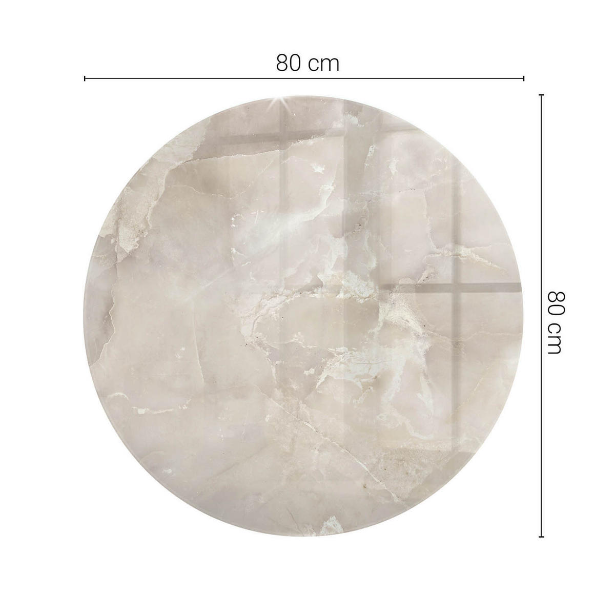 TISCHPLATTE Ø80 cm Marmorstruktur mit Textur Rund - Creme, Glas (80/80/0.4cm) - TULUP