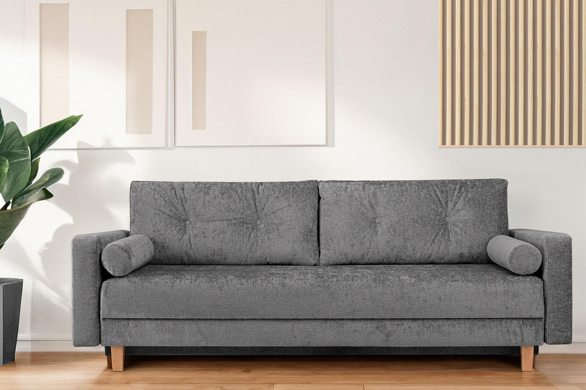 3-SITZER-SCHLAFSOFA ERISO mit weiche Sitzfläche und hohe Rückenlehne, Chenille-Stoff, Stahlfarbe - Braun/Grau, Textil (220/80/100cm) - KONSIMO®