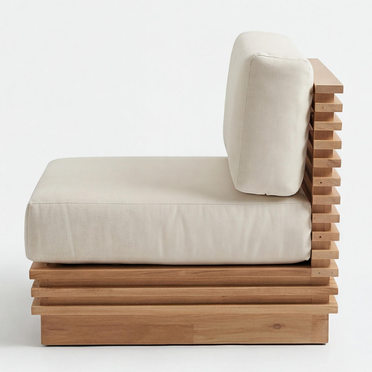 LOUNGESESSEL - Akazie massiv / Webstoff - Braun / Grau - Beige, Holz/Textil (75/64/75cm) - home24