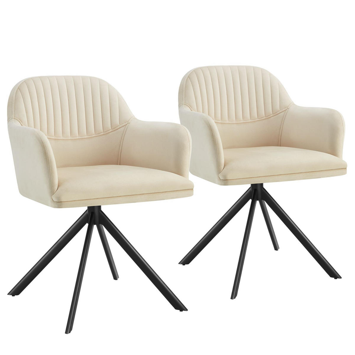 DREHSTUHL 2er Set Lona 56 x 59 x 81 cm crème/schwarz - Creme/Schwarz, Textil (56/81/59cm) - tectake