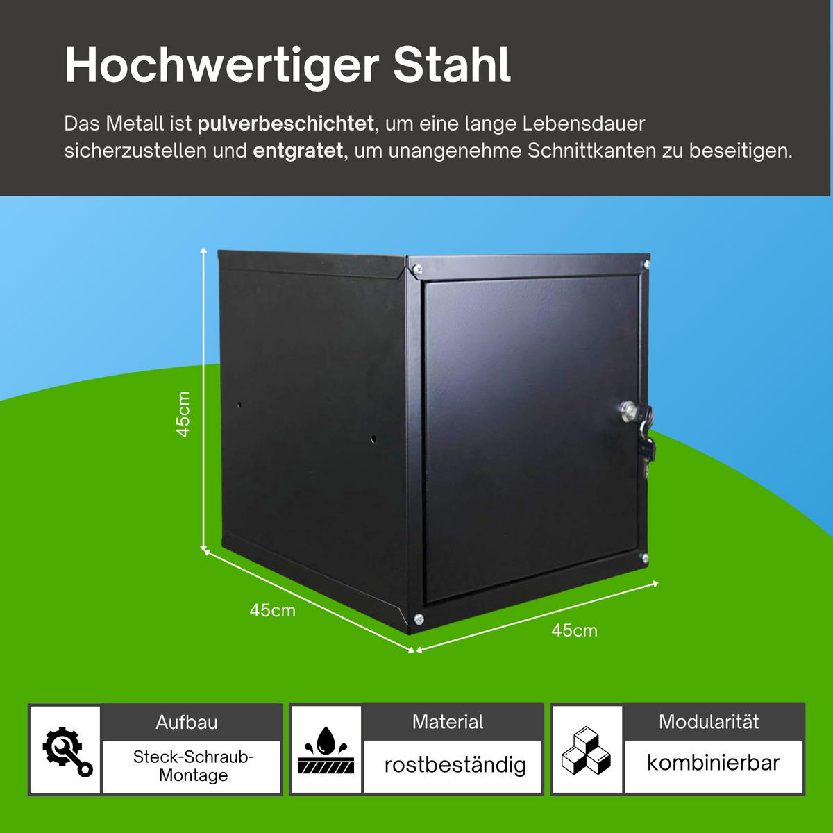 SCHLIESSFACHWÜRFEL Cubic XL HxBxT 45x45x45 cm Schwarz - Schwarz, Metall (45/45/45cm) - PROREGAL