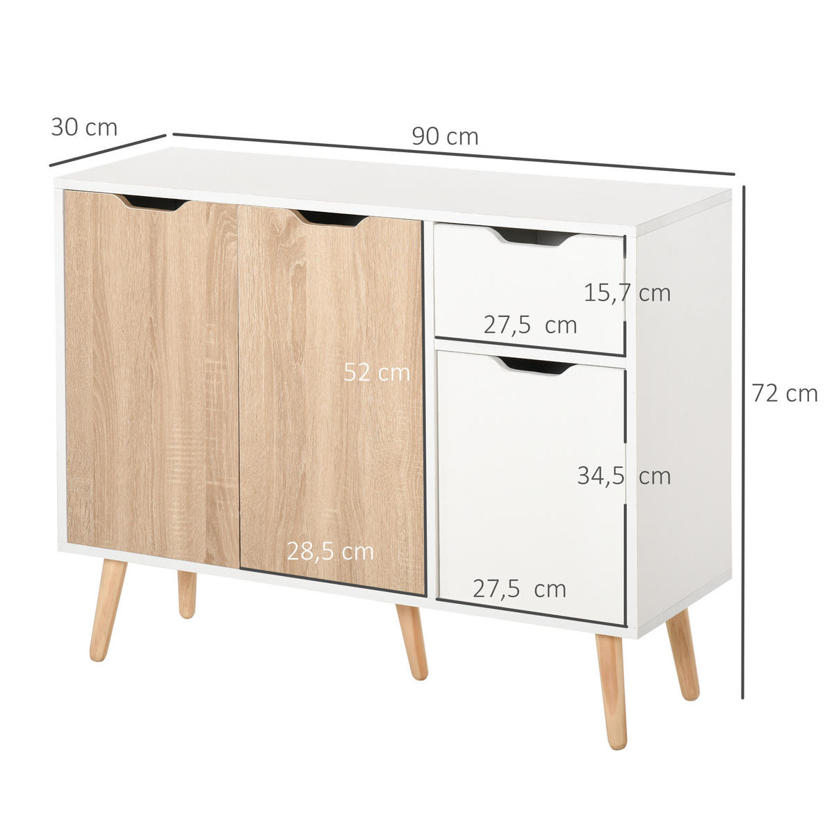 SIDEBOARD Weiß und Eichefarben 90/30/72 cm - Weiß, Holz (90/72/30cm) - PANGIVO
