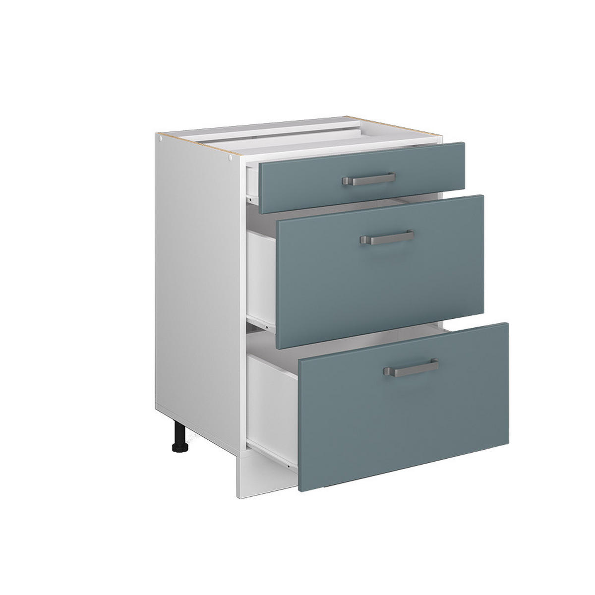 KÜCHENUNTERSCHRANK R-Line Blau-Grau 60 cm mit Schubladen, AP Eiche - Blaugrau/Weiß, Holzwerkstoff (60/81.6/60cm) - Vicco