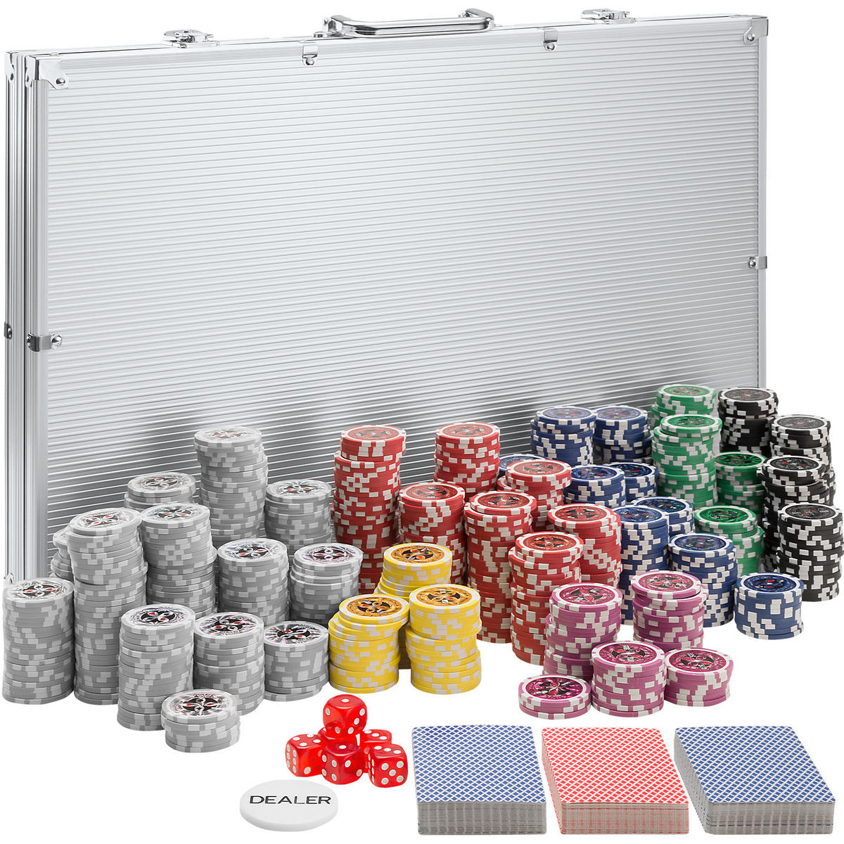 POKERSET ,inklusive verschließbarer Aluminiumkoffer,silber - Silberfarben, Kunststoff (37.5/54cm) - tectake