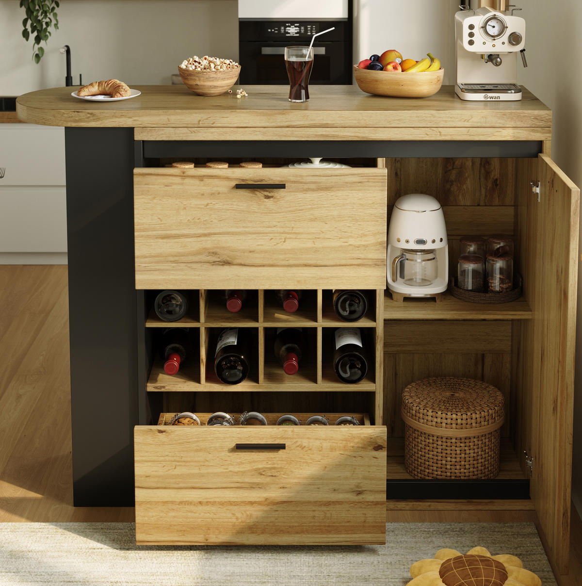 AUSZIEHTISCH 138/39/105 cm in Holzoptik mit Stauraum - Naturfarben, Holzwerkstoff (138/39/105cm) - BEAOK