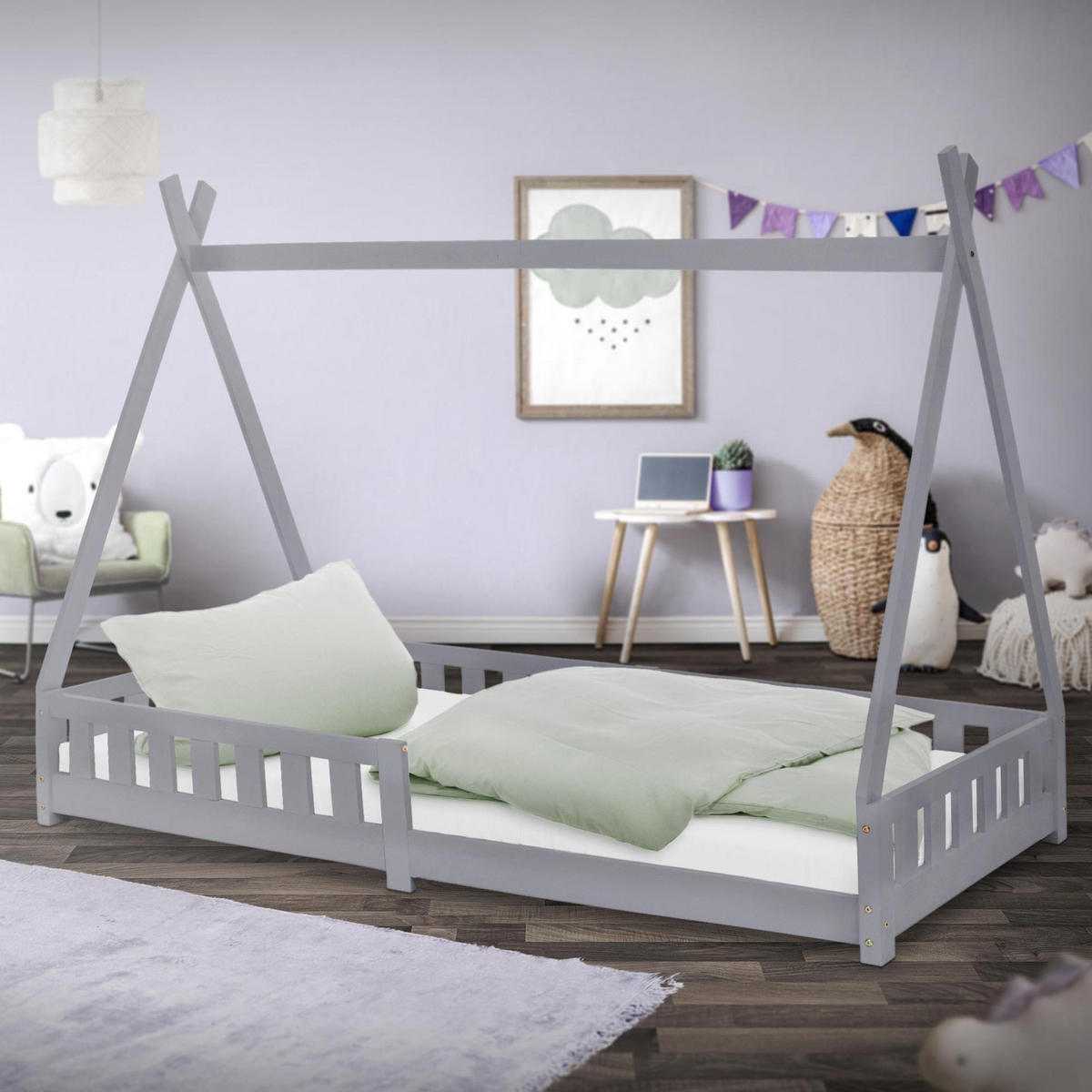 KINDERBETT Tipi 90x200 cm Hellgrau - Hellgrau, Holz (90/200cm) - ML-DESIGN