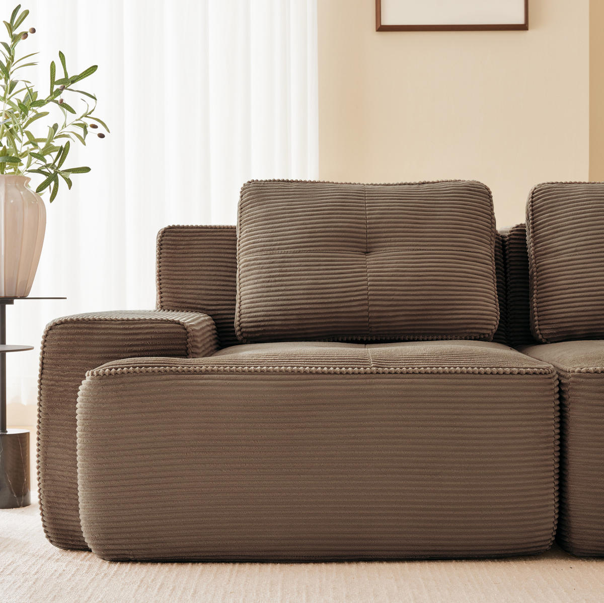 ECKSOFA 204/104/69 cm braun aus Cord mit Tiefsitz, Ottomane und boneless Design - Braun, Textil (177/204cm) - OKWISH