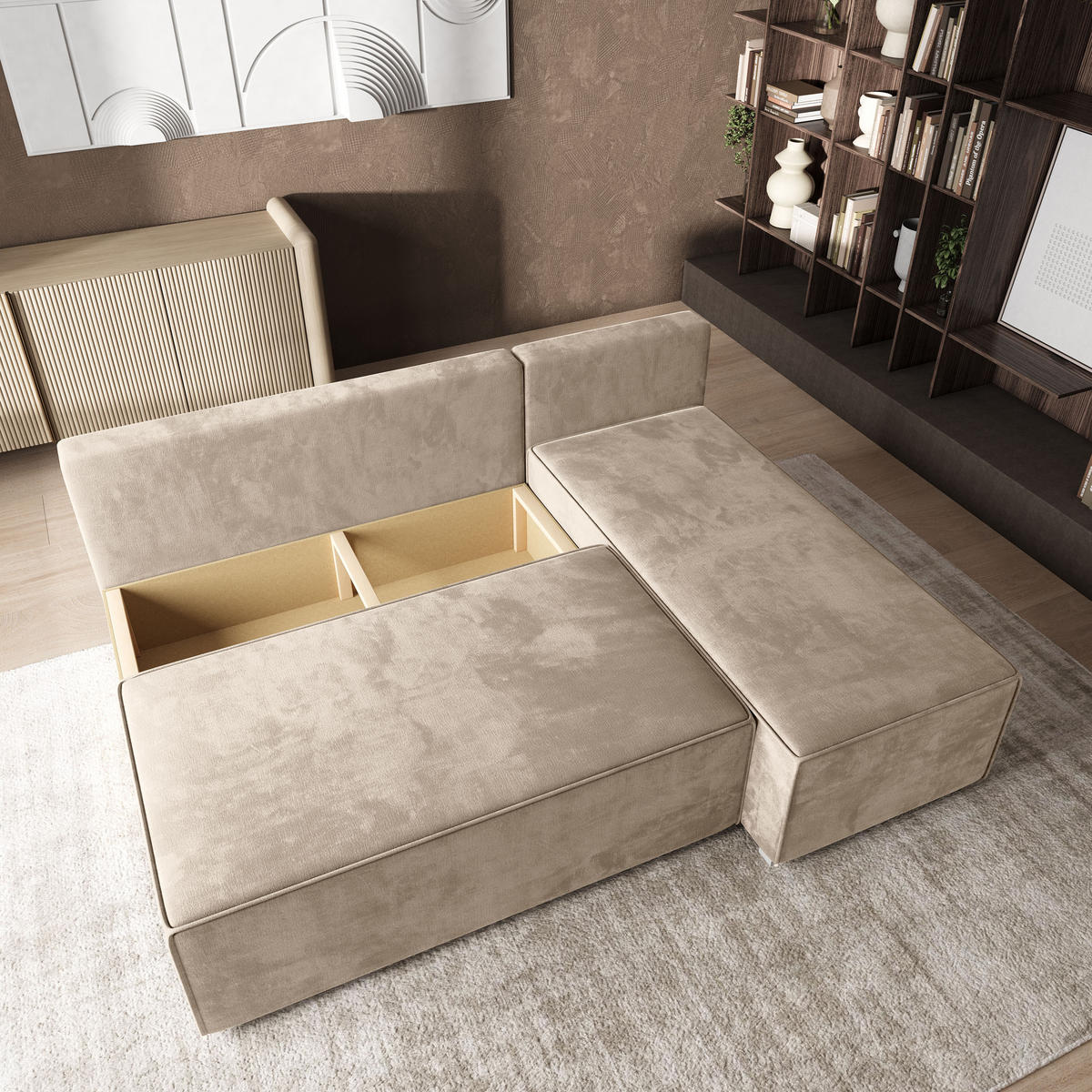 ROHOVÁ SEDAČKA BRISO krémová - šedá/krémová, dřevo/textil (200/140cm) - MASSENO