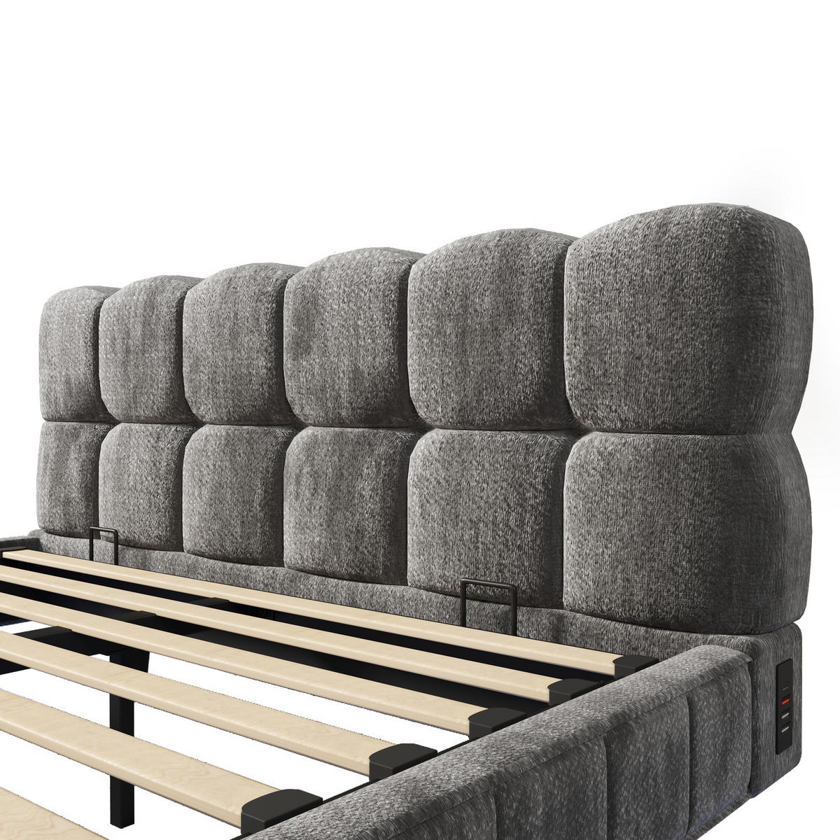 POLSTERBETT 140/200 mit Bettkasten, LED und USB in Grau - Grau, Holzwerkstoff/Textil (140/200cm) - EVRYAE